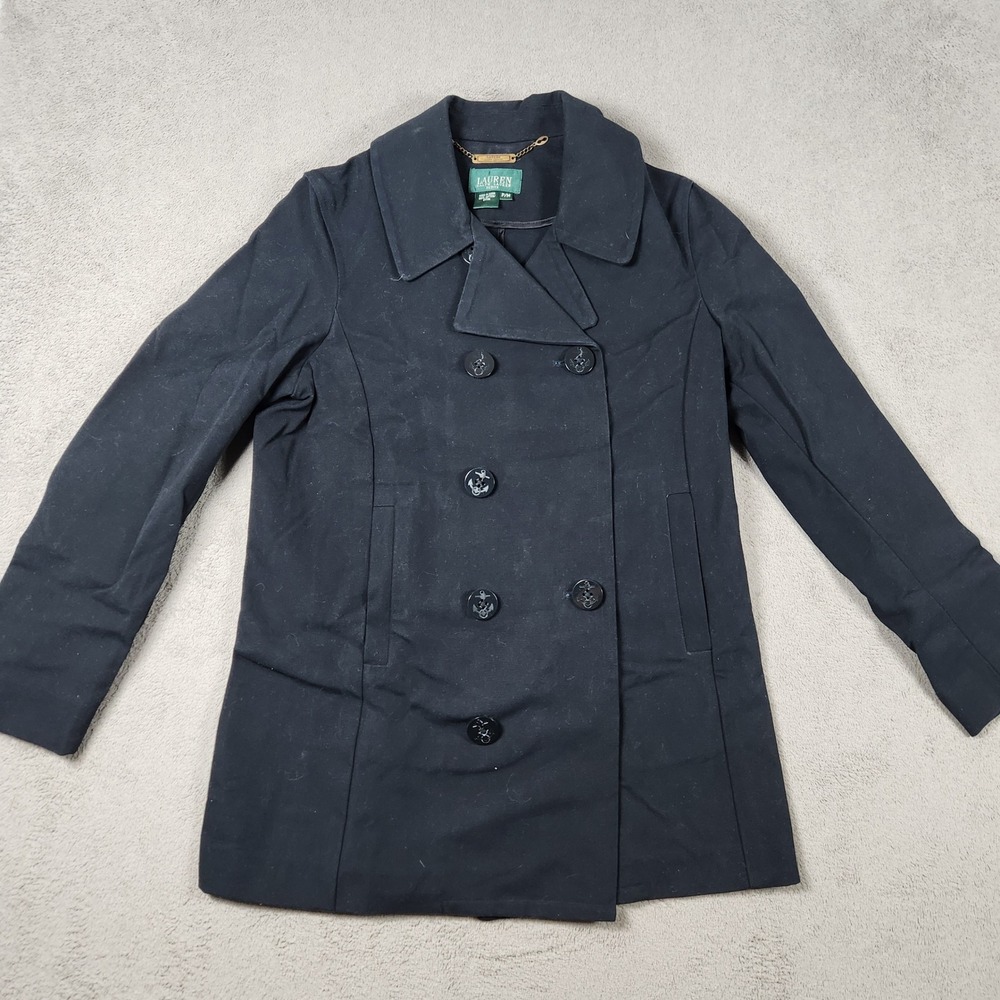 Lauren Ralph Lauren Peacoat Womens size PM Petite M Cotton CanvasAnchor Buttons